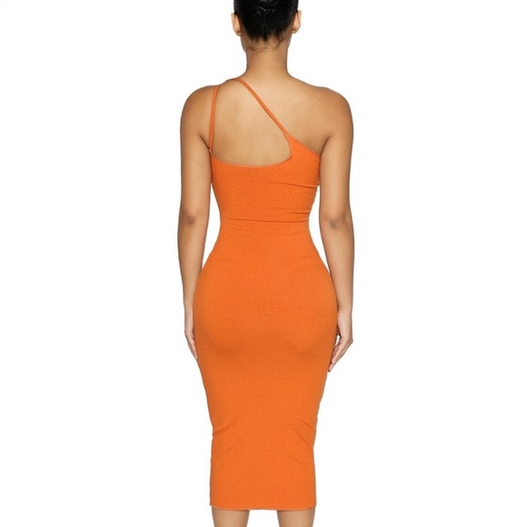 Naked Wardrobe One-Shoulder Orange Midi Dress - Picture 2 of 6